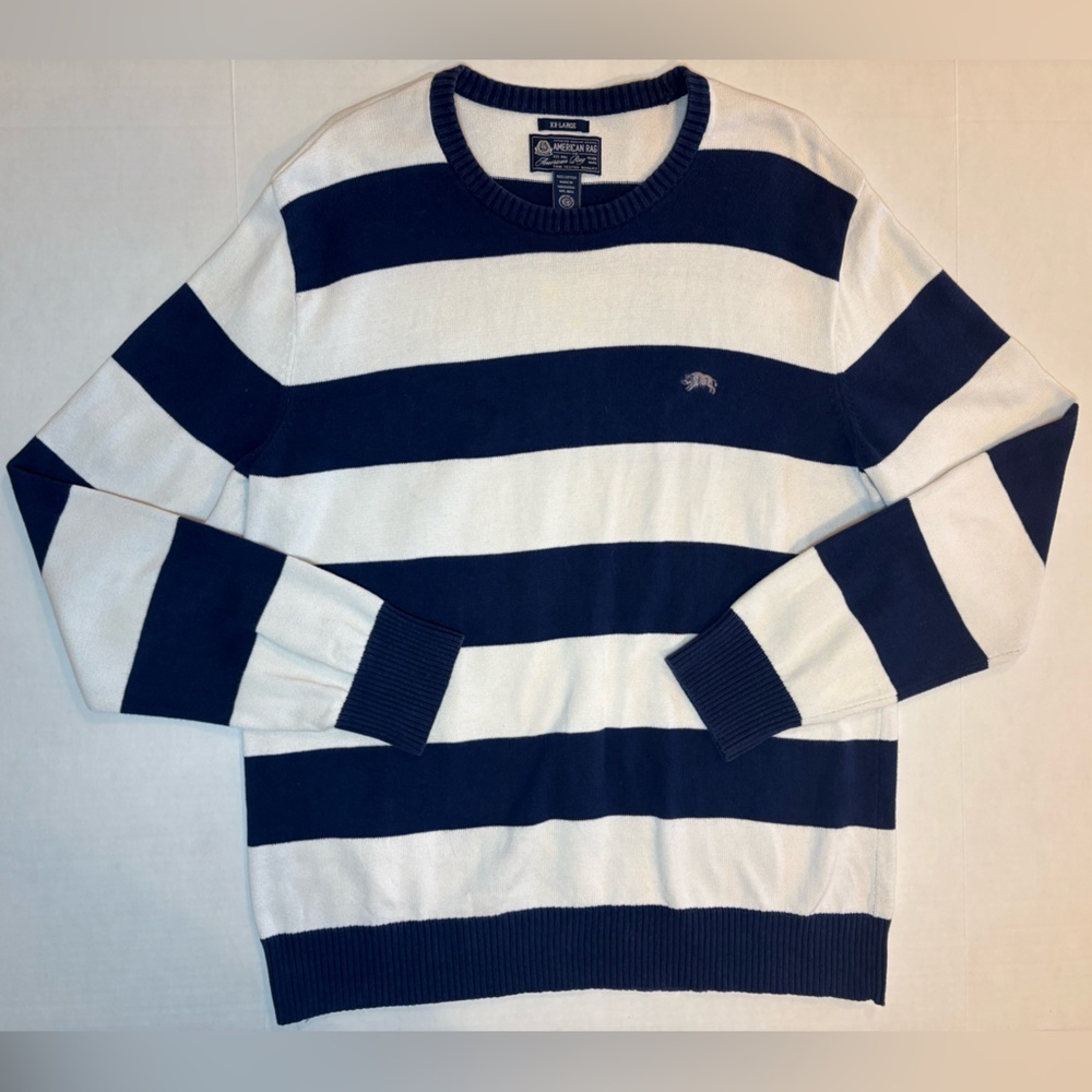 American Rag 100% cotton blue & white striped knit crewneck sweater size XXL